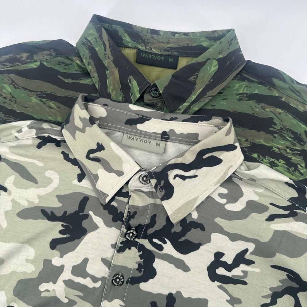 Warrior Polo Shirt Men Medium Green Tiger Stripe Camo Short Sleeve Tactical Golf